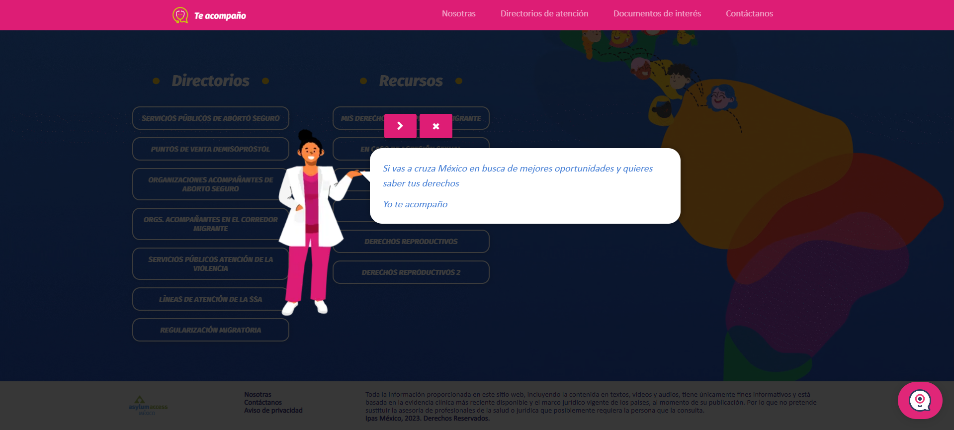 Salud reproductiva para migrantes | Sitio web con chatbot