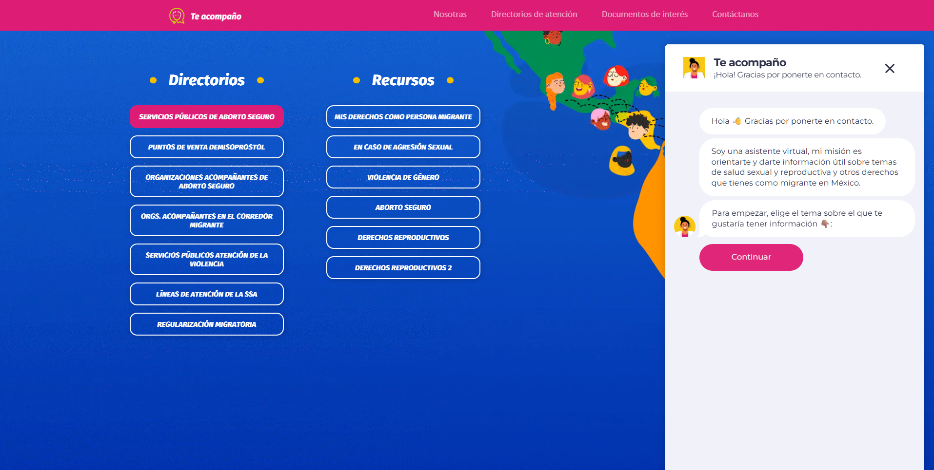 Salud reproductiva para migrantes | Sitio web con chatbot