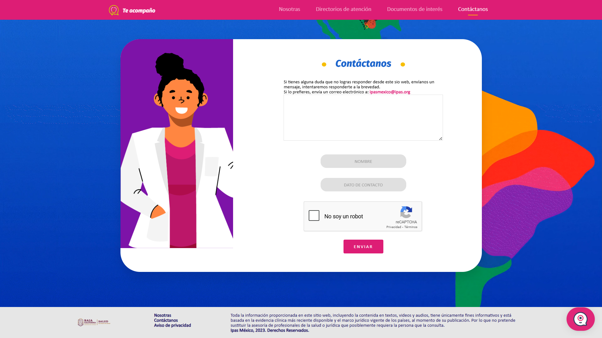 Salud reproductiva para migrantes | Sitio web con chatbot